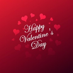 Beautiful lettering calligraphy white text with a shadow. Calligraphy inscription Happy Valentine's Day card hearts boke blurred on a red pink background. Vector illustration EPS 10