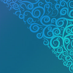 Fototapeta na wymiar blue background with swirls and patterns, corner, vector
