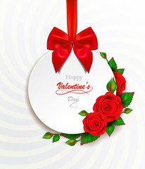 Happy Valentine's Day greeting card with red heart and roses.