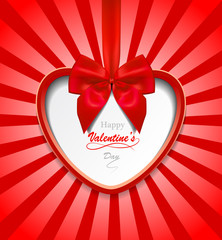 Happy Valentine's Day greeting card with red heart and bow.