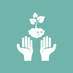 Obraz premium Human care under the plants icon