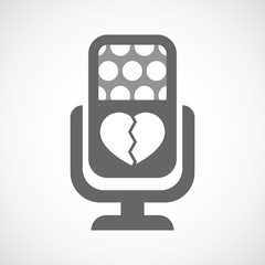 Isolated microphone icon with a broken heart
