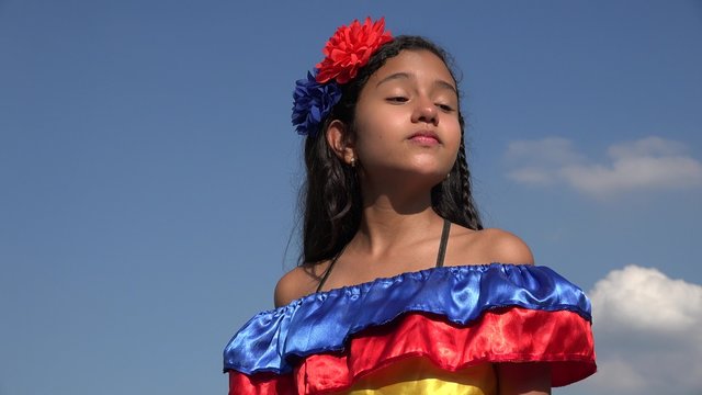 Sassy Girl Wearing Traditional Colombian Dress