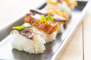 Fried Mackerel with Shrimp Paste Sauce Sushi