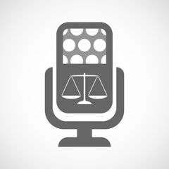 Isolated microphone icon with a justice weight scale sign