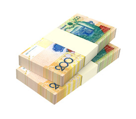 Obraz premium Kazakhstan tenge bills isolated on white background Computer generated 3D photo rendering.