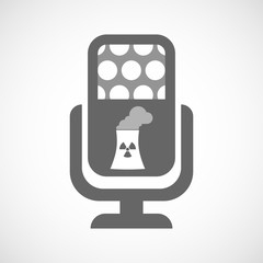 Isolated microphone icon with a nuclear power station