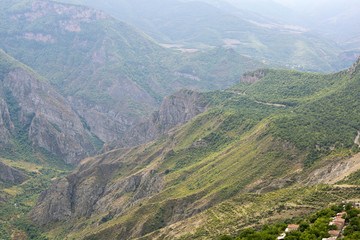 Mountain landscape. The landscape in Armenia (Tatev). The canyon next to the cable car 