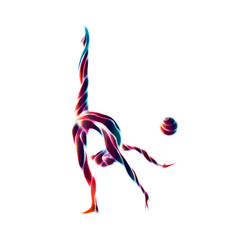 Creative silhouette of gymnastic girl. Art gymnastics with ball