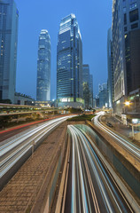 Fototapeta na wymiar Hong Kong city at dusk with busy traffic