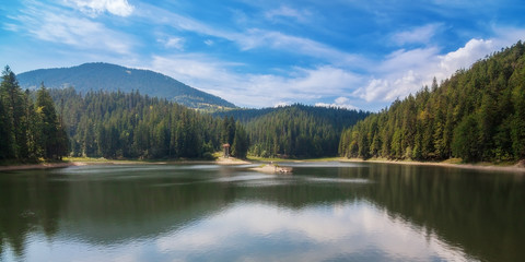 Panorama Lake Synevir summer in Ukraine.