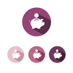 Icono hucha de cerdito sobre fondos rosa y granate. Ilustración vectorial