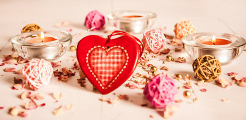 valentines day background with two hearts on wooden background