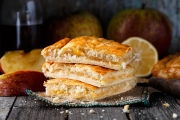 Homemade pie stuffed with apples and lemon