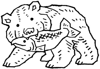 木彫りの熊　モノクロ