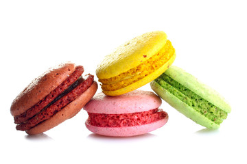 French sweet delicacy macaroons isolated on white background