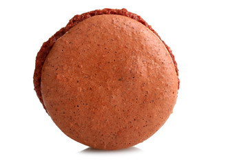 Single  French colorful macarons isolated on white