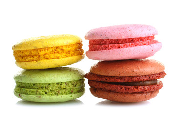 French sweet delicacy macaroons isolated on white background