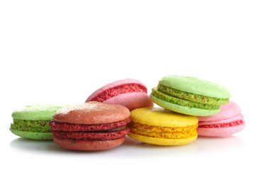 French sweet delicacy macaroons isolated on white background