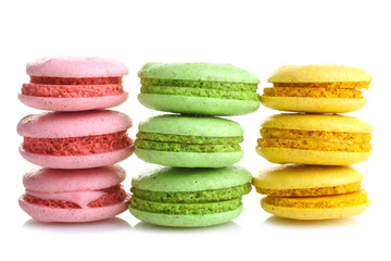 French sweet delicacy macaroons isolated on white background