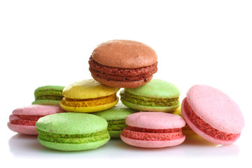 Fototapeta na wymiar French sweet delicacy macaroons isolated on white background