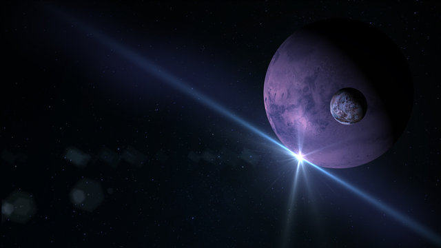 
Planet and Moon in space