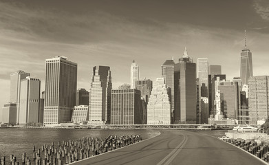 Road to New York City. Holiday and travel concept. Black and whi