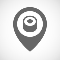 Isolated map marker with a piece of sushi
