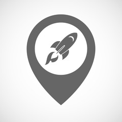 Isolated map marker with a rocket