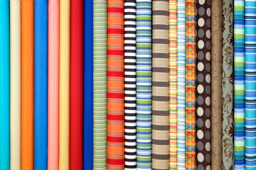 Fabrics in rolls, different design and color