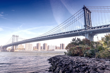 Beautiful view of Manhattan Bridge from Brooklyn side, NYC