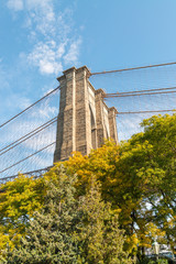 Beautiful side view of Brooklyn Bridge, detail on a sunny day