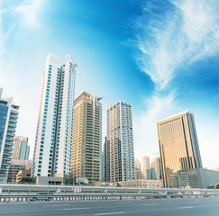 Fototapeta premium Dubai Marina skyline. Street view at dusk