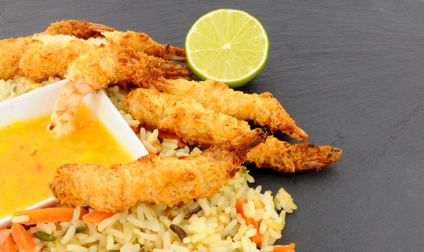 Coconut And Batter Coated Prawns