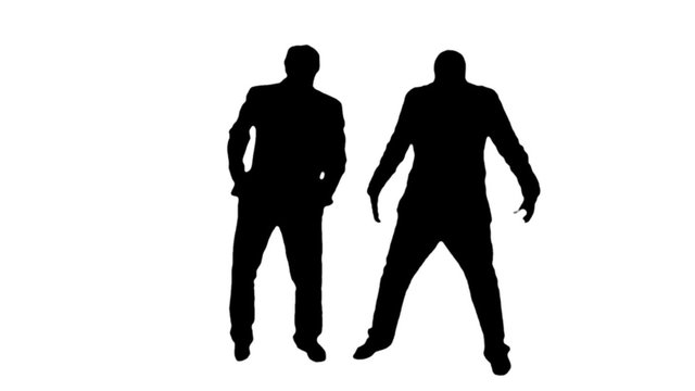 Men posing silhouette - 1080p. Silhouette of 2 men posing and dancing for the camera - Full HD
