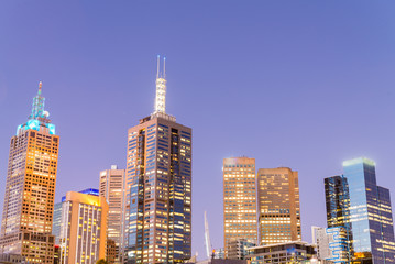 Fototapeta na wymiar Skyline of Melbourne at dusk time, Australia