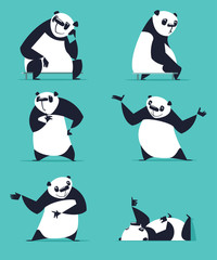 Set of Panda in various poses. Sitting, dreaming, thinking, showing, lying, inviting, turning. Each Panda is in separate layer.