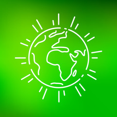 Planet earth icon. Planet earth sign. Planet earth symbol. Thin line icon on green background. Vector illustration.