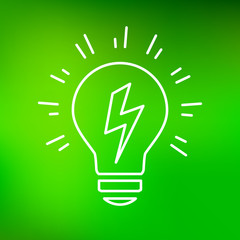 Fototapeta premium Conceptual lightbulb Idea icon. lightbulb flash sign. lightbulb electricity symbol. Thin line icon on green background. Vector illustration.