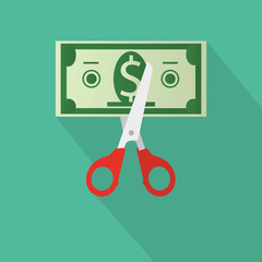 Scissors cutting money bill