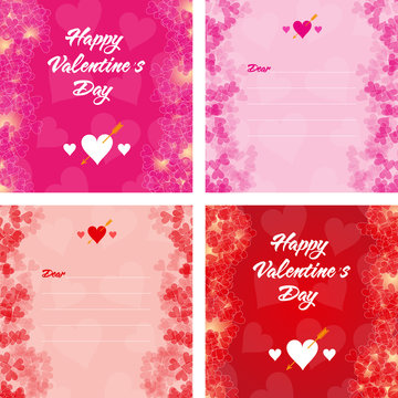 Pink and Red Valentine's Day invitation or card with borders of small hearts on background