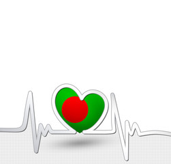 Bangladesh flag heart and heartbeat line