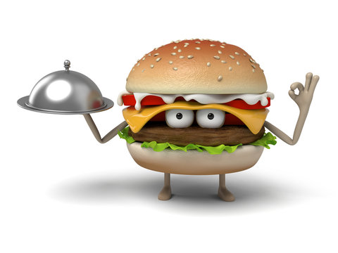 The 3d hamburger and a dish