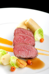 Fine dining, Venison meat steak with vegetable