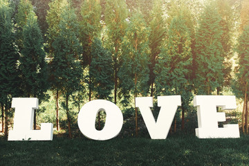 beautiful luxury white sign love with big letters on the backgro