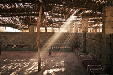 Interior of canopy in beduin village in desert