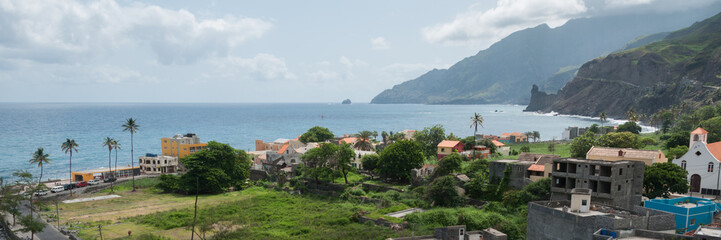 Fototapeta na wymiar View over small town at coastline of cape verde island