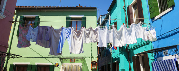 clothes drying in back yard in Burano.