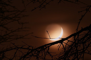 Foggy crescent moon