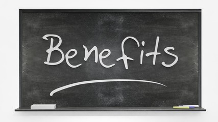 Fototapeta premium Benefits written on blackboard